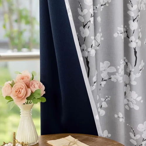 Vista 6 de FMFUNCTEX Grey Blackout Floral Curtains, Bedroom, 100X84 Inches, 1 Panel Gris Floral