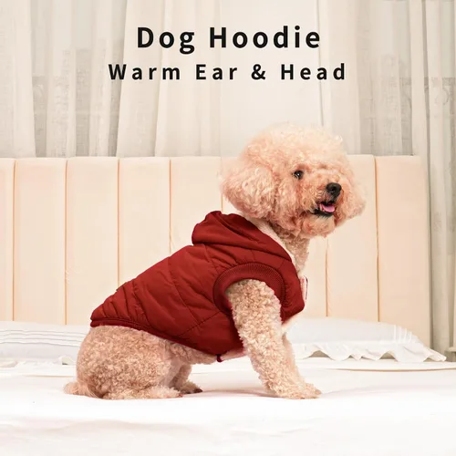 Vista 8 de Vecomfy - Sudadera con capucha para perro, forro de vellón, extra cálida, para invierno, chaqueta para perros grandes, abrigos con capucha para Rojo