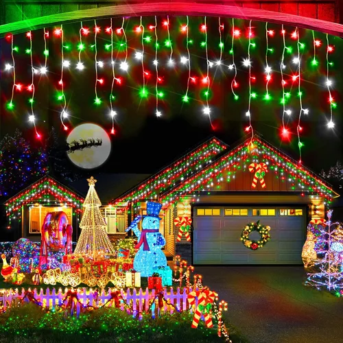 Vista 15 de Luces de Navidad para exteriores, 49 pies, 480 luces LED para exteriores, 90 tiras de luces de carámbano con 8 modos, temporizador impermeable