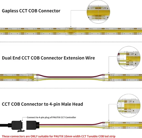 Vista 8 de PAUTIX Conectores de 0.394 pulgadas para CCT COB LED Tira de luz LED Kit de conexión de extensión de terminal sin soldadura, 4 conectores
