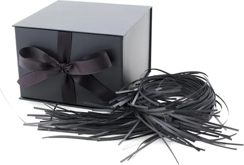 Vista 12 de Hallmark Caja de regalo mediana con tapa y relleno de papel triturado (caja negra de 7 pulgadas) para bodas, graduaciones, cumpleaños, día