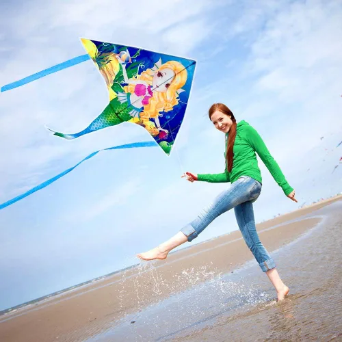 Vista 4 de Mint's Colorful Life Mermaid Kite for Girls & Kids, Easiest to Fly Delta Kite