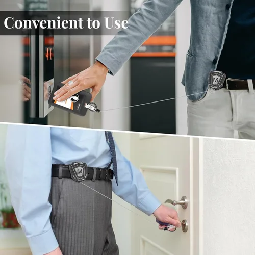 Vista 4 de 1 paquete de llavero retráctil resistente con clip para cinturón, carrete retráctil para insignia de identificación con cable de acero de 31.5