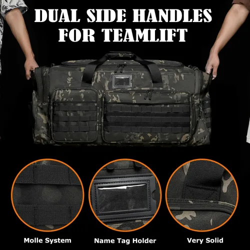 Vista 6 de Bolsa de lona extra grande de 130L para hombres, bolsa de lona resistente para viajes, bolsa grande de equipo de gimnasio deportivo para hockey