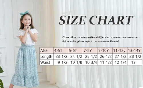 Vista 6 de Sosomi Girls Long Ruffle High Waisted Skirt Summer Cute Floral Maxi Skirts Size 4-14 Boho Clothes