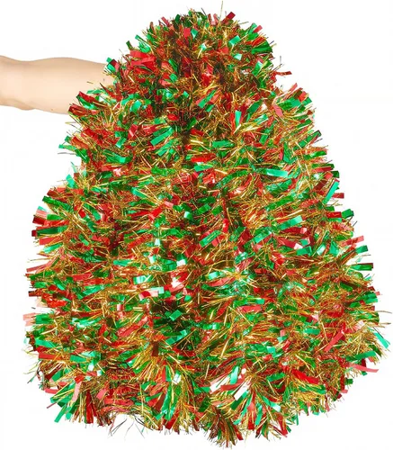 Vista 13 de Guirnalda de oropel de Navidad de 15,2 m, guirnalda metálica gruesa verde oscuro con diseño de torsión para árbol de Navidad, decoraciones