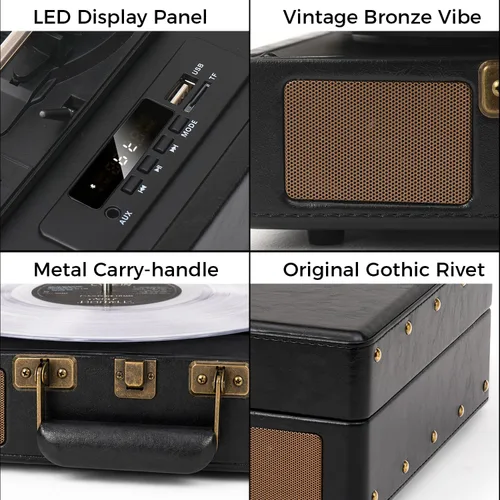 Vista 11 de Reproductor de discos de vinilo con altavoces integrados, tocadiscos de entrada Bluetooth de 3 velocidades, grabación y reproducción USB/TF