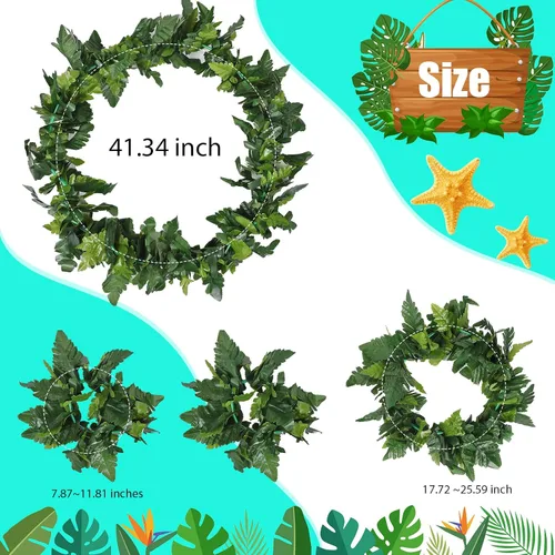Vista 4 de 6 piezas de disfraz hawaiano de luau para mujer, incluye falda hula, top de flores, collar y pulsera para Halloween, niños y niñas, cosplay
