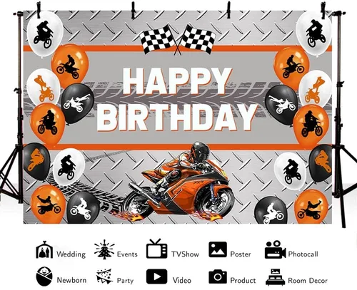 Vista 2 de MEHOFOND Telón de fondo naranja de 7 x 5 pies para motocicleta, globo de carreras de motocross, decoración de fiesta de cumpleaños, deportes