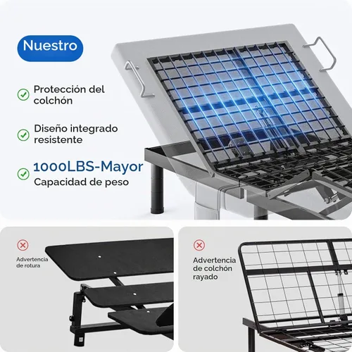 Vista 2 de Base de cama ajustable individual XL con masaje, base de cama eléctrica con patas ajustables, puertos USB, control remoto inalámbrico, gravedad cero