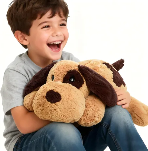 Vista 3 de Perro de peluche de cachorro de peluche de Labrador Retriever, animal de peluche abrazable para niños y niñas, cumpleaños, 30 pulgadas, marrón
