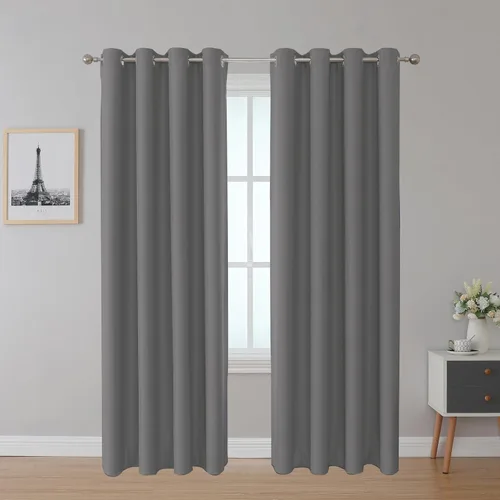 Vista 15 de Inherent Fire Retardant Blackout Curtains, Grommet Top, NFPA 701 Certified Flame Resistant Drape, FR Window Curtains for Classroom, 2 Panels, Black