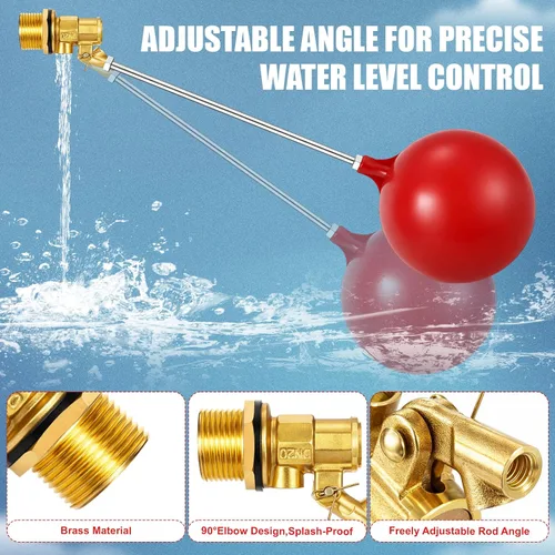 Vista 4 de Válvula de flotador de acero inoxidable de 3/4 pulgadas para tanque de agua y canal, diseño resistente con varilla de ángulo ajustable, bola