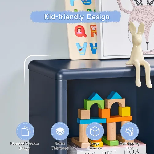 Vista 4 de Estantería para niños, estantería grande de madera con almacenamiento de 6 cubos, organizador de almacenamiento de juguetes para niñas con pintura