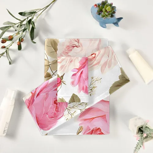 Vista 6 de susiyo Juego de toallas de baño de 3 piezas, suaves y altamente absorbentes, hermosas toallas de baño florales rosas rosas toallas de baño, toallas