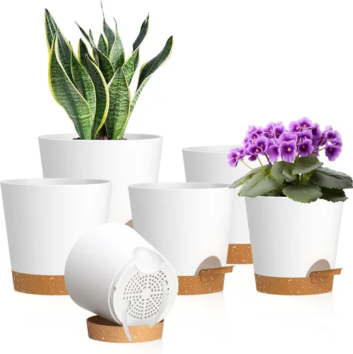 Vista 9 de WSMKSZ Macetas de riego automático de 4 pulgadas para plantas de interior y exterior, paquete de 6 macetas de plástico con agujeros de drenaje