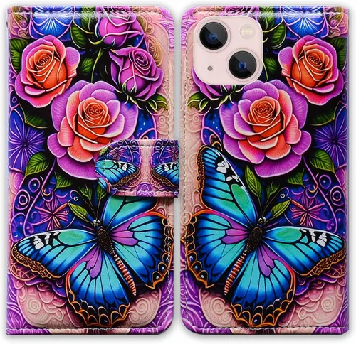 Vista 26 de Bcov - Funda para iPhone 13, funda tipo cartera de cuero verde con diseño de pájaro negro, funda con solapa y soporte con ranura para tarjetas