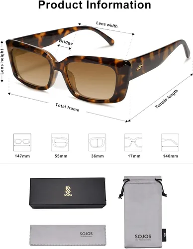 Vista 5 de SOJOS Trendy Rectangular Sunglasses Womens Retro Small Shades Sunnies Gafas de sole Chunky Angular Cornor Frame SJ2238