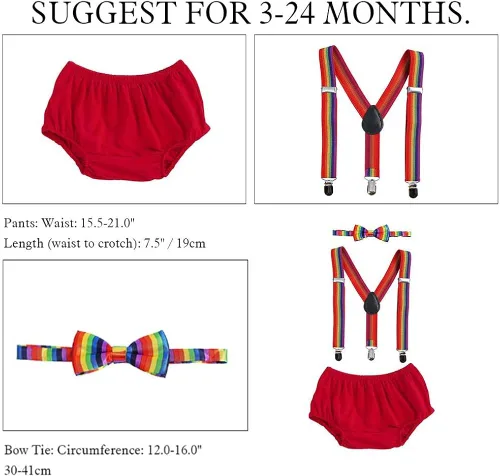 Vista 7 de Conjunto de ropa para festejar el primer cumpleaños de bebés calzón pañalero con tirantes y corbata de moño