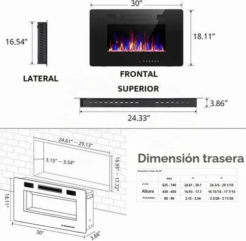 Vista 3 de R.W.FLAME - Chimenea empotrable ultrafina para pared (30 y 60 pulgadas)