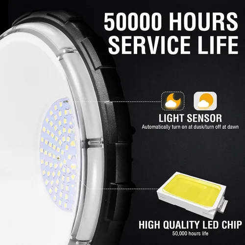 Vista 4 de Viugreum Paquete de 2 luces LED de granero de 100 W, 12000 lm, iluminación exterior del anochecer al amanecer, luz de jardín IP65 impermeable 5000 K