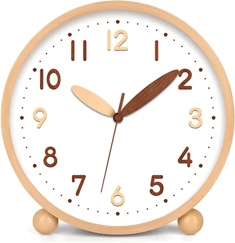 Vista 11 de Maxspace Reloj de mesa de madera, reloj de escritorio silencioso sin tictac de 8 pulgadas, funciona con pilas, reloj analógico de escritorio