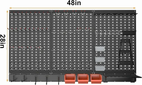 Vista 3 de TORACK - Sistema organizador de pared de metal de 24 x 48 pulgadas, kit de Negro