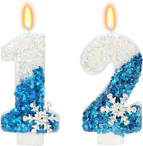 Vista 30 de Velas de cumpleaños con temática de nieve, suministros de fiesta de cumpleaños de invierno, decoración de pastel número 0 de 2.76 pulgadas (número 0)