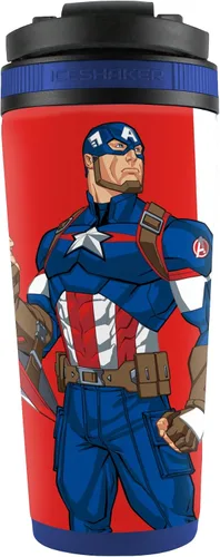 Vista 2 de WinCraft Coctelera de hielo de acero inoxidable 4D de 26 oz Marvel Capitán América Azul Rojo