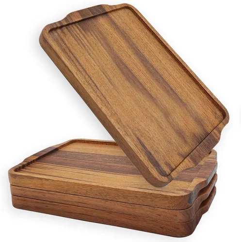 Vista 10 de Platos y bandejas de madera maciza de 13.8 pulgadas de madera de acacia natural para charcutería, tabla de quesos (3)