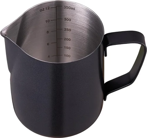 Vista 7 de Jarra espumadora de leche espresso de 12 oz/20 onzas, jarra espumadora de leche de acero inoxidable 304 para hacer café, café con leche, arte