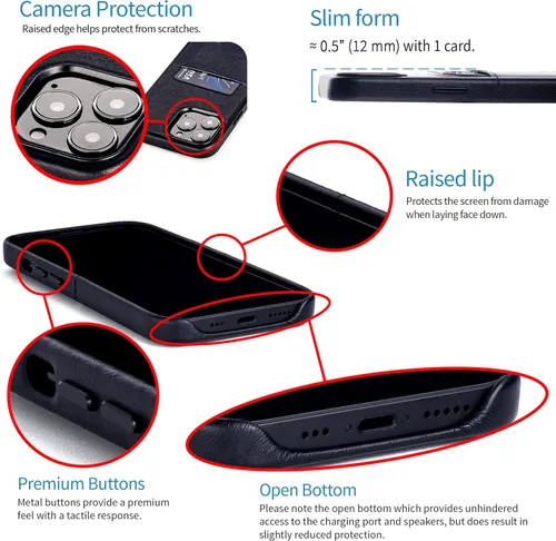 Vista 4 de Dockem Funda tipo cartera para iPhone 13 Pro con placa de metal integrada para montaje magnético y 1 bolsillo plano para tarjetas de crédito Exec