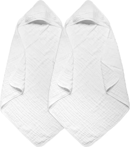 Vista 9 de Toallas con capucha para bebés y niños pequeños, toalla de baño de muselina suave y absorbente para niños y niñas (blanco puro, 1 unidad)
