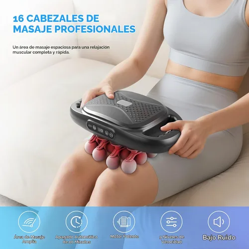 Vista 3 de Juego de pistolas de masaje de 16 cabezas, masajeador de tejido profundo con 9 modos y niveles, masajeador muscular, alivio del dolor, pistola