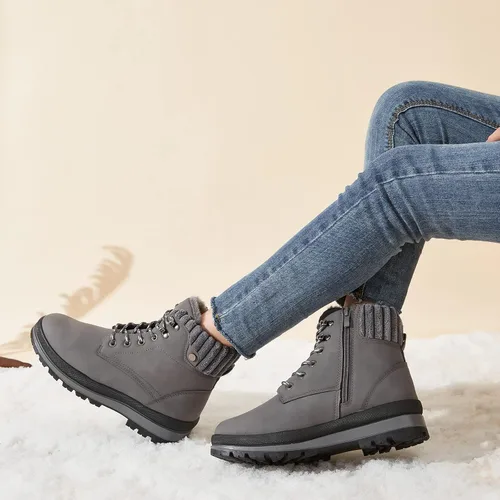 Vista 5 de BABUDOG Botines impermeables para mujer para exteriores (sin suela antideslizante), botas de combate de moda con cremallera lateral, botas de nieve