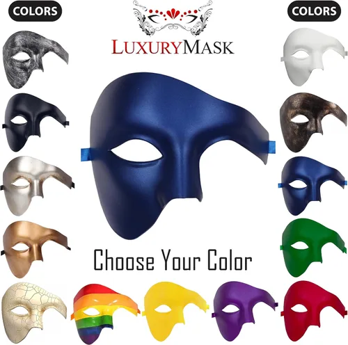 Vista 2 de Masquerade Mask For Men Phantom Of The Opera Mask Prom Mardi Gras Haloween Venetian Half Face Mask
