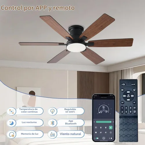 Vista 5 de Ayaoty Ventiladores de techo de cristal con luces, lámpara retráctil de 48 pulgadas con LED regulable, motor CC reversible, montaje empotrado, luz