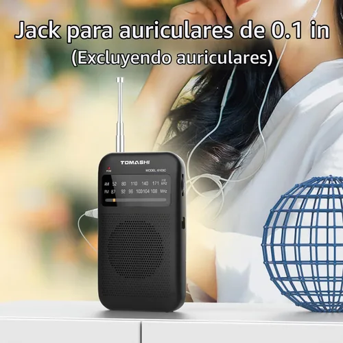 Vista 3 de TOMASHI Radio portátil, radio alimentada por batería con conector para auriculares