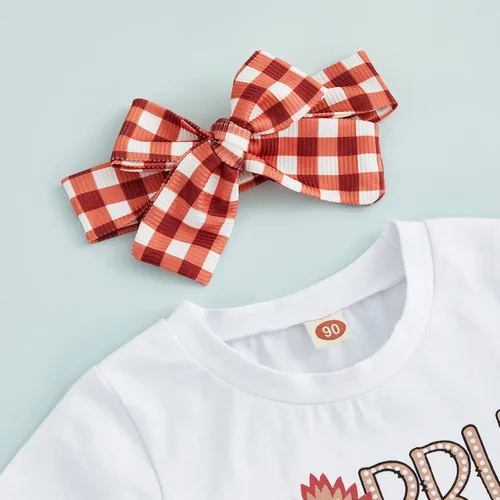 Vista 4 de Conjunto de 2 piezas para bebé niña pequeña, camiseta de manga corta con letras, pantalones acampanados, pantalones acampanados, ropa de festival
