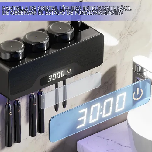 Vista 4 de Soporte para cepillos de dientes montado en la pared, estuche limpiador inteligente con secado y limpieza, soportes para cepillos de dientes con 6