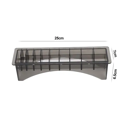 Vista 8 de Caja de almacenamiento rectangular de plástico para peine de guía, 10 rejillas para cortapelos, soporte de guardia, caja maestra con peines
