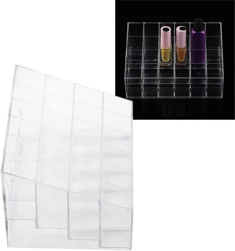 Vista 6 de Haofy 24 rejillas transparentes para lápiz labial, organizador de maquillaje y cosméticos, caja de almacenamiento de maquillaje, esmalte de uñas