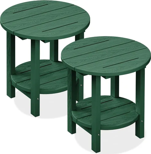 Vista 17 de SERWALL Mesa auxiliar redonda para exteriores, mesa auxiliar Adirondack pequeña de HDPE, mesa auxiliar de patio de 2 niveles para patio trasero