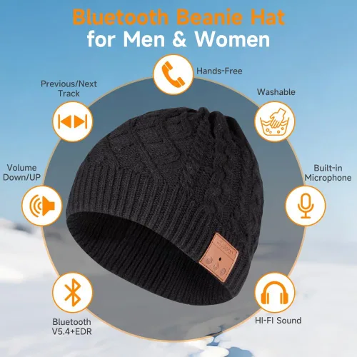 Vista 2 de Gorro Bluetooth con auriculares para deportes al aire libre, regalo Negro