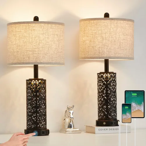 Vista 9 de SAIWEYA Juego de 2 lámparas de mesa de granja de 23 pulgadas, lámparas regulables de 3 vías con 2 bombillas LED e interruptor basculante, lámpara