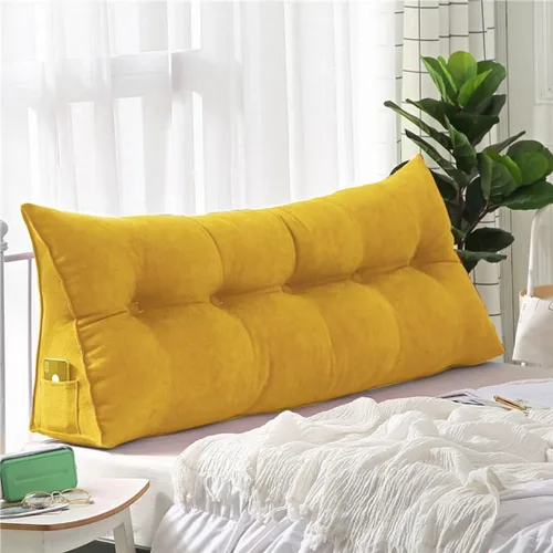 Vista 13 de Almohada triangular de lectura para reposo en cama, cojín grande para cabecero, respaldo largo, almohada de cuña con funda extraíble y dos bolsillos