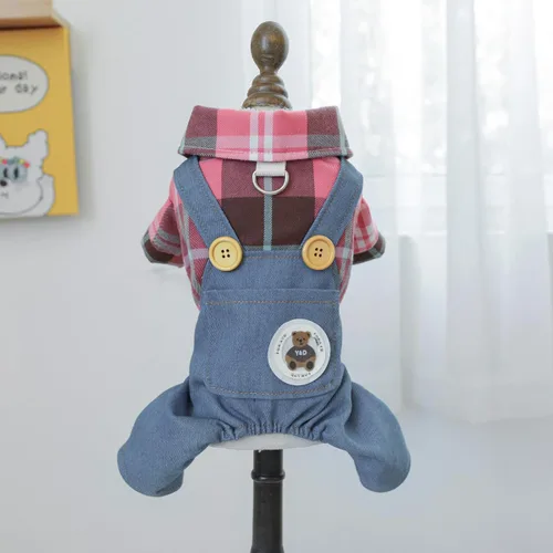 Vista 18 de Ropa para perros, camisas a cuadros de dibujos animados, overol de verano elegante para perros pequeños, overol con pechera para cachorros, overol