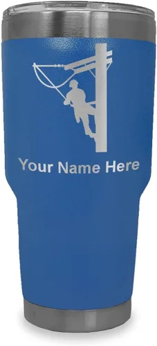 Vista 15 de LaserGram Taza aislada al vacío de 20 onzas, Lineman, grabado personalizado incluido (negro)