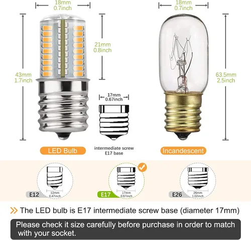 Vista 2 de DiCUNO Bombilla LED E17 regulable, luz para electrodomésticos debajo del horno de microondas, 4 W (equivalente incandescente de 30 W), blanco cálido
