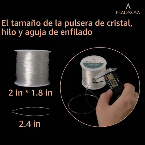 Vista 2 de BEADNOVA Cuerda de pulsera de 0.024 in de alambre transparente para manualidades para hacer joyas, hilo elástico (328.1 ft)